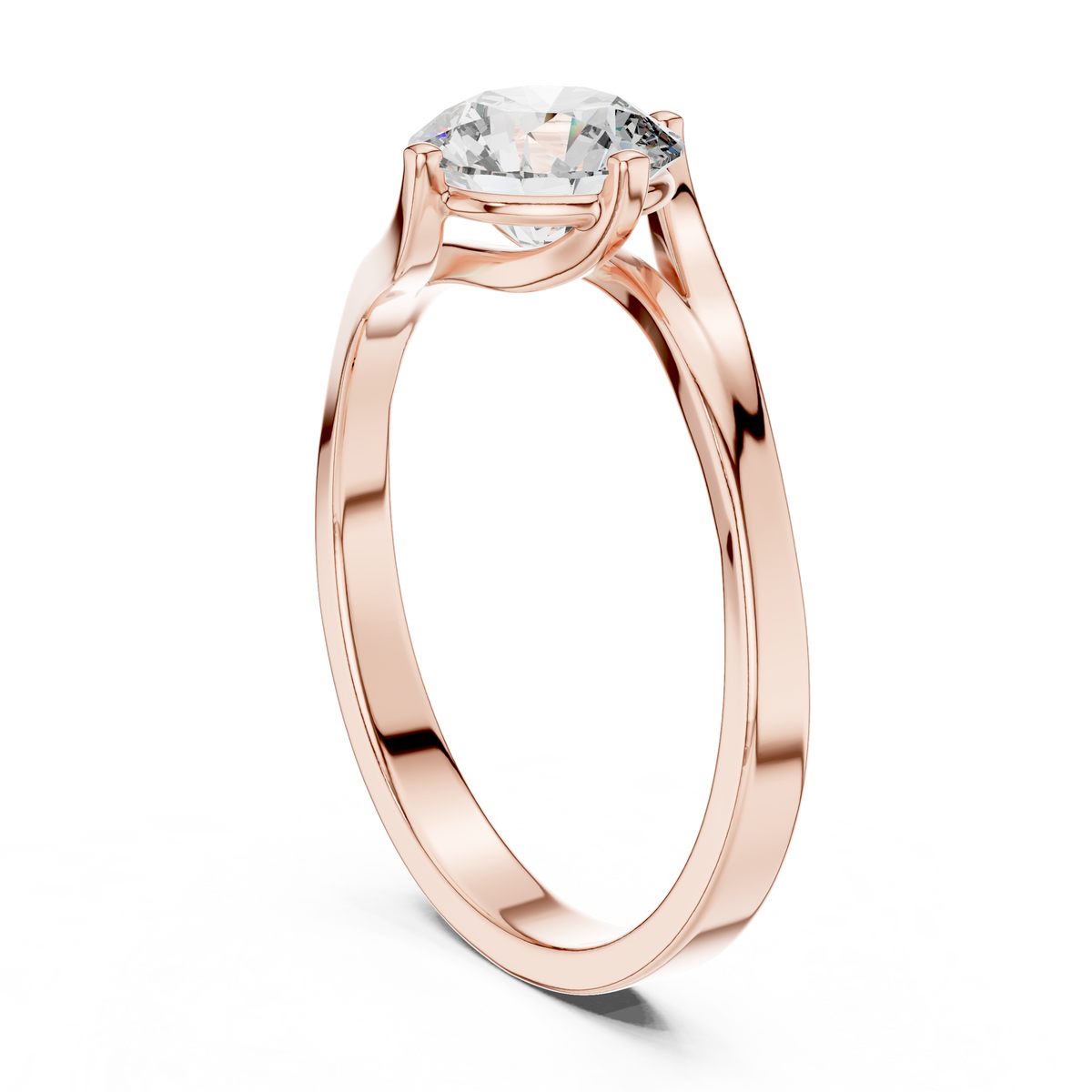 Solitairering met ronde diamant van 1 ct en gedraaid kruismotief in roségoud — aanzicht 3