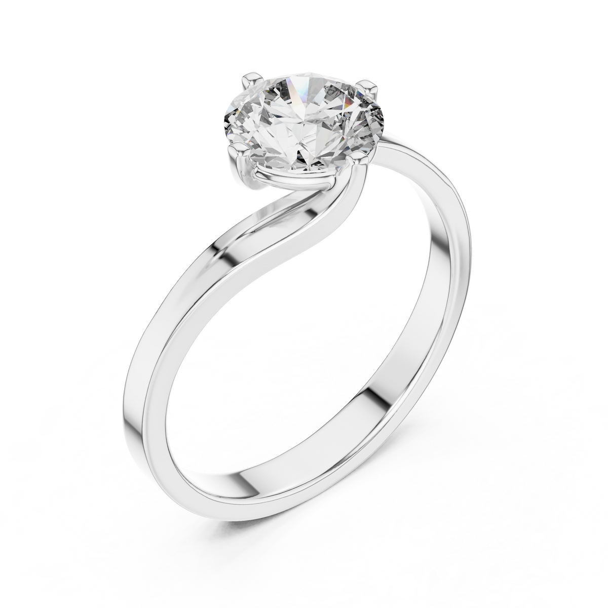 Solitairering met ronde diamant van 1 ct en gedraaid kruismotief in witgoud — aanzicht 6