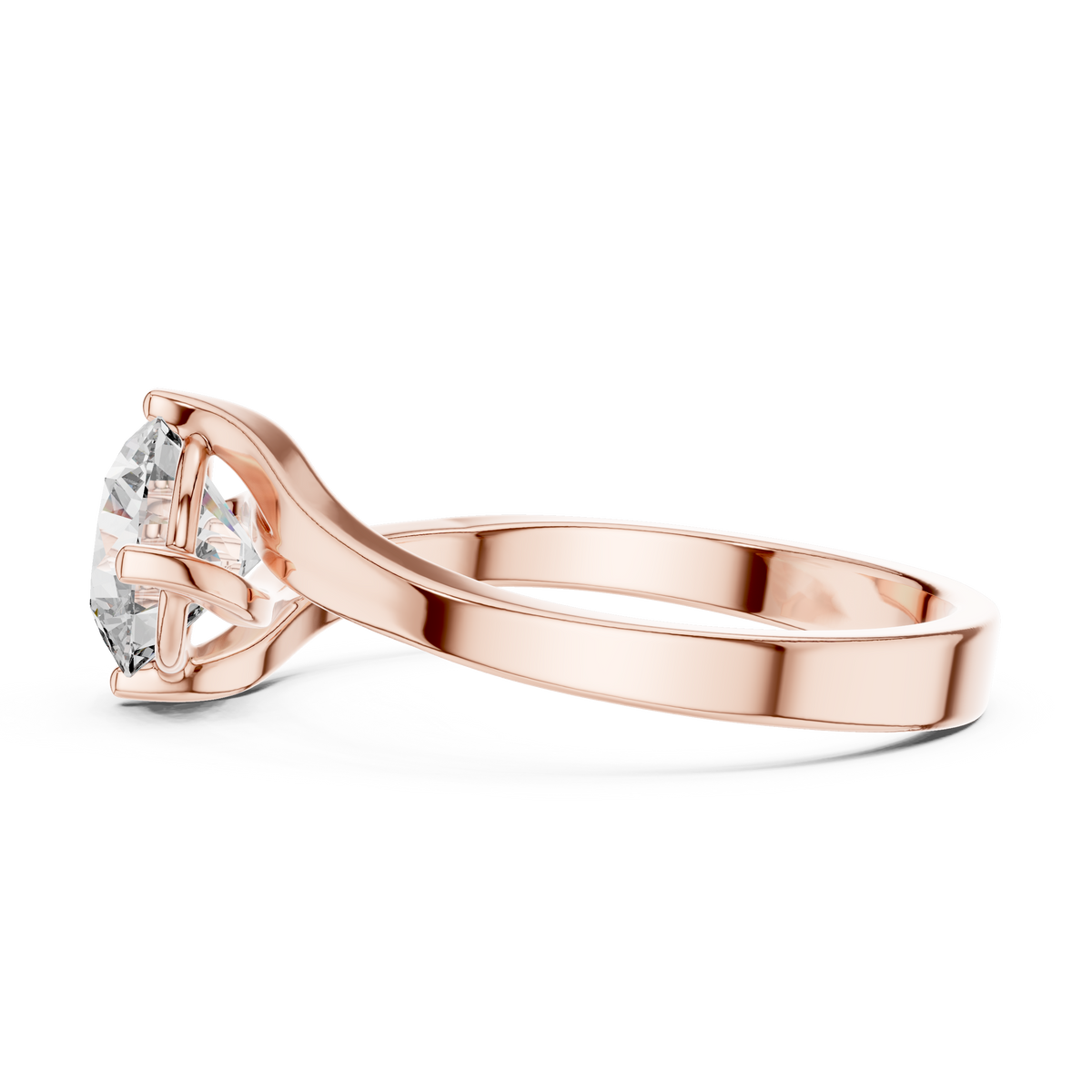Solitairering met ronde diamant van 1 ct en gedraaid kruismotief in roségoud — aanzicht 5