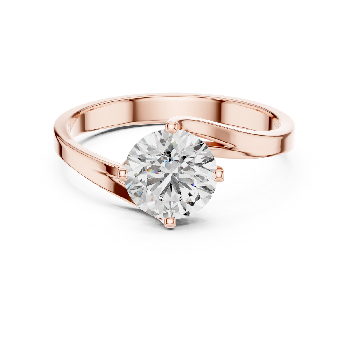 Solitairering met ronde diamant van 1 ct en gedraaid kruismotief in roségoud — aanzicht 8
