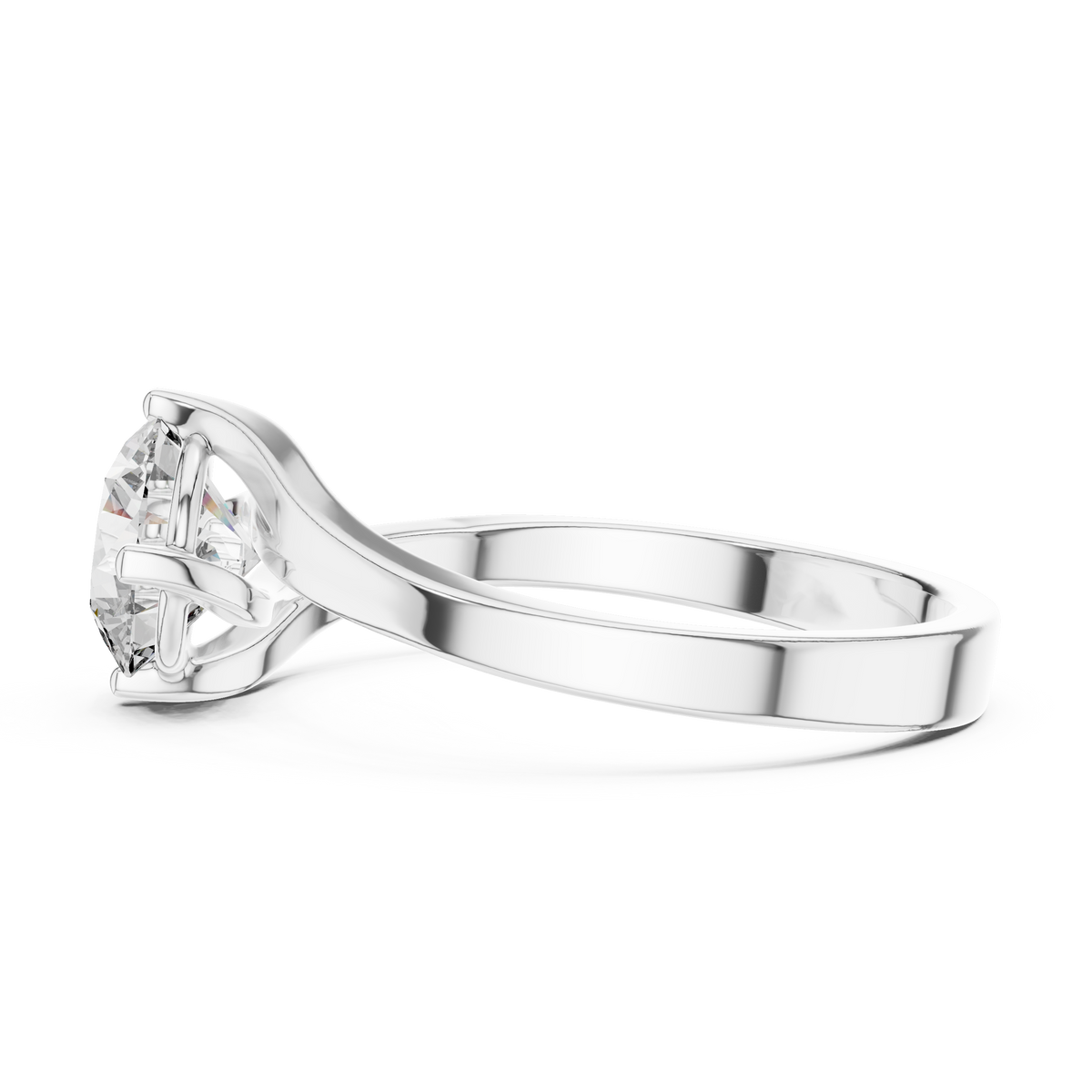 Solitairering met ronde diamant van 1 ct en gedraaid kruismotief in witgoud — aanzicht 9