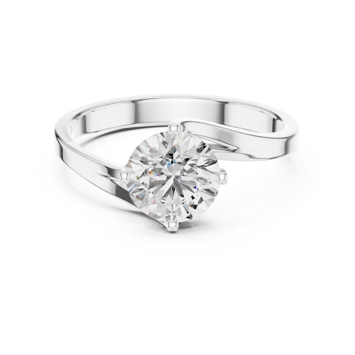 Solitairering met ronde diamant van 1 ct en gedraaid kruismotief in witgoud — aanzicht 10