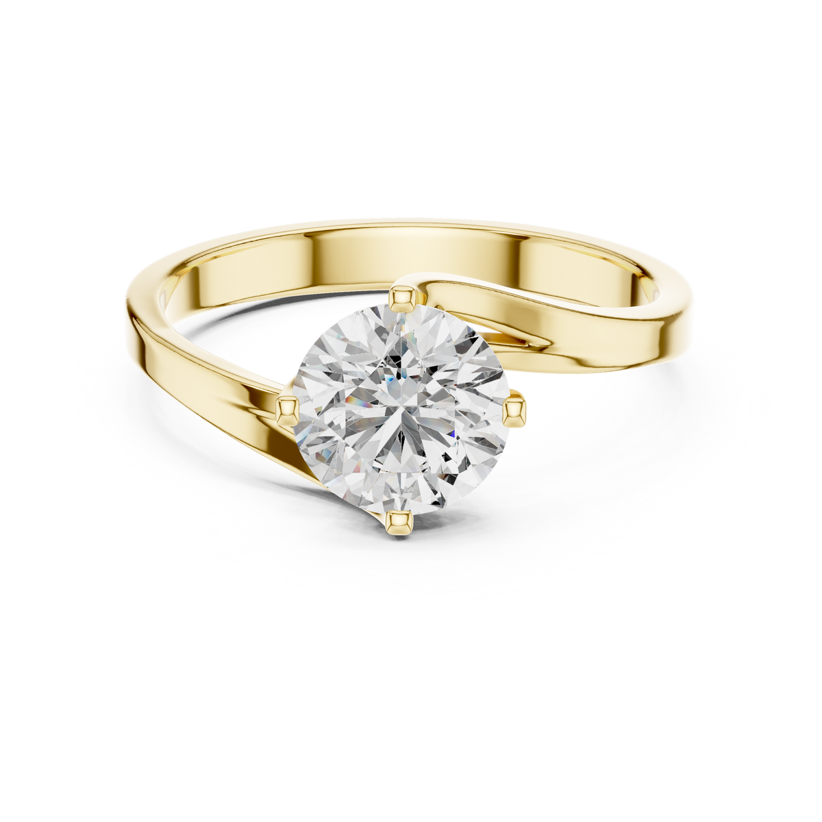 Solitairering met ronde diamant van 1 ct en gedraaid kruismotief in geelgoud — aanzicht 11