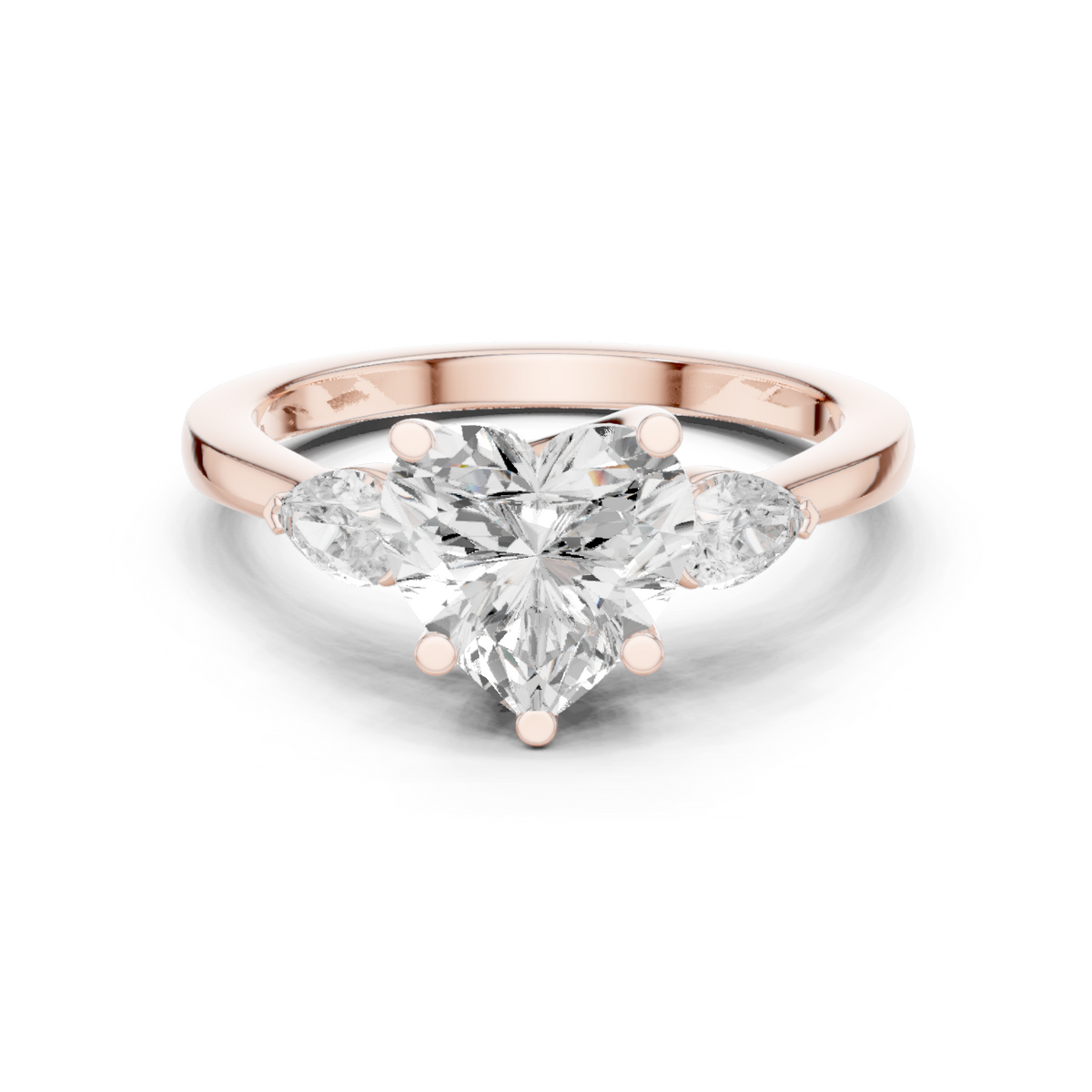 Ring met drie ronde diamanten in roségoud — aanzicht 4