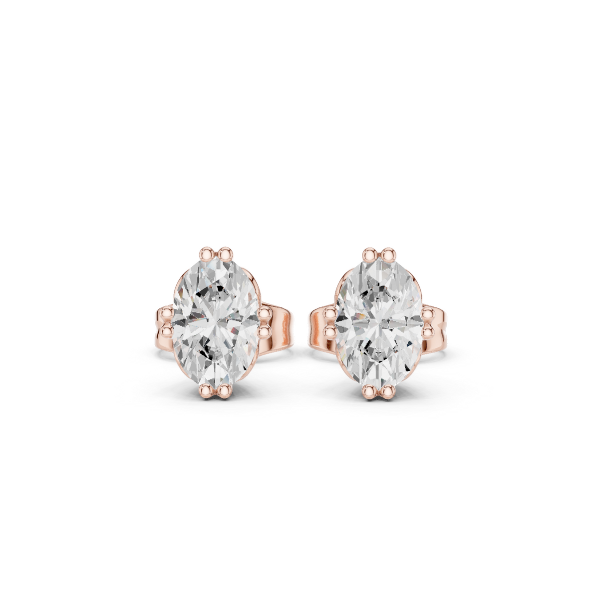 Oval Diamond Solitaire Stud Earrings in rose gold, view 4