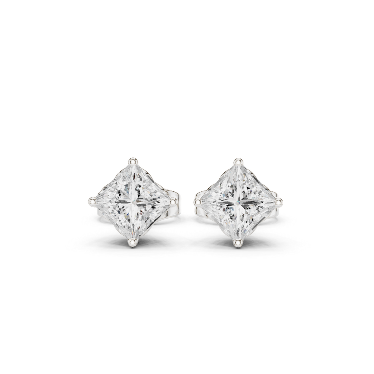 Solitaireoorstekers met princessgeslepen diamanten in witgoud — aanzicht 5